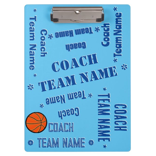 Basketball Coach Team Personalize Blue on Blue Clipboard (Front)