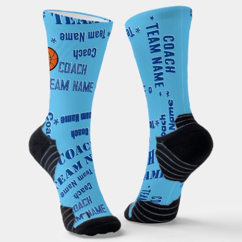 Basketball Coach Team Personalize Blue on Blue Socks