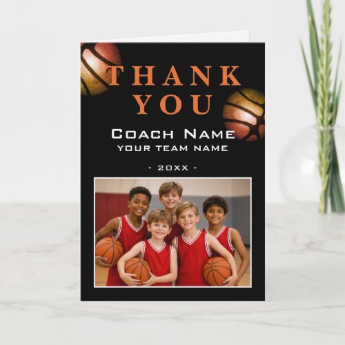 Basketball Coach Team Photo for Kids Team Letterpress Thank You Card