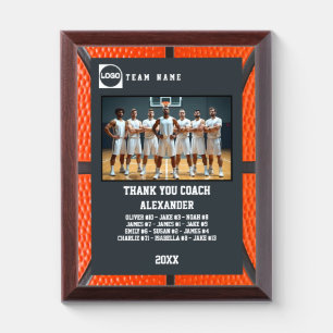 Basketball Coach Thank You Photo Team Recognition Award Plaque