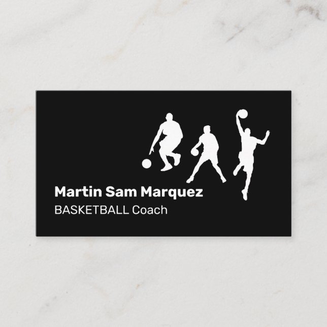 Basketball Coach Trainer Black and White Business Card (Front)