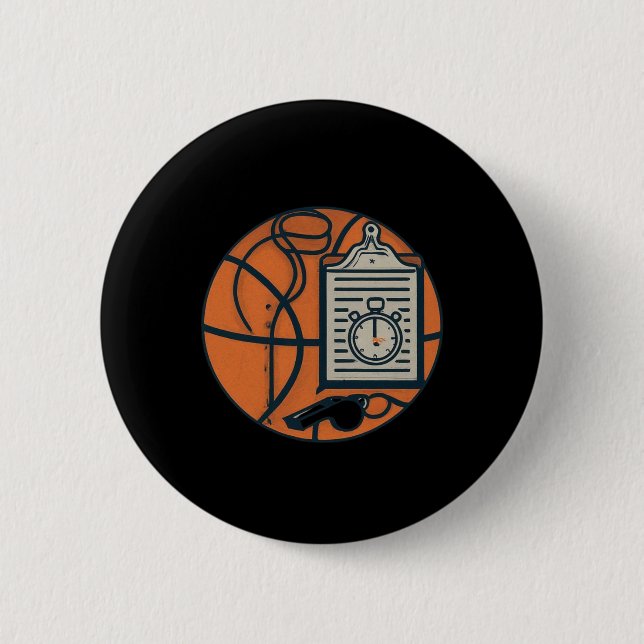 Basketball Coach Whistle Clipboard Stopwatch  Button (Front)