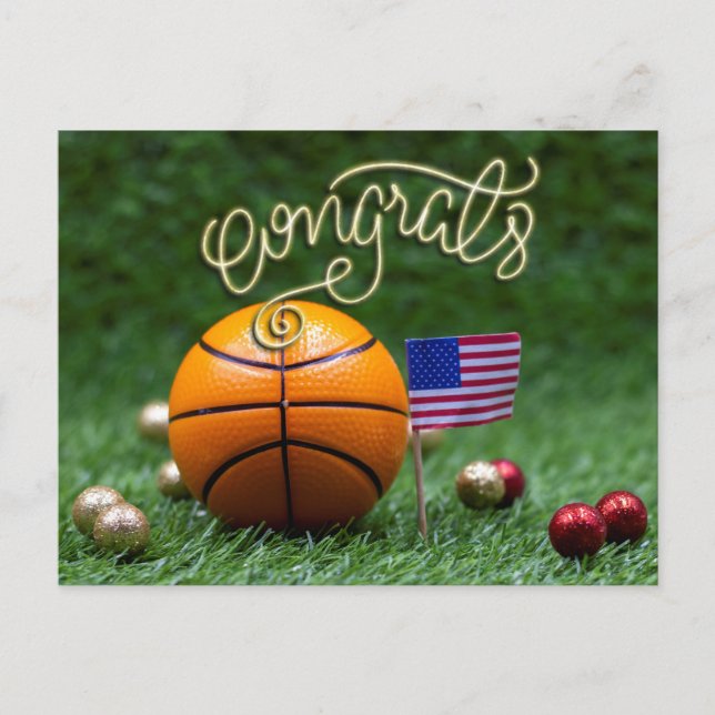 Basketball Congratulations with flag of America Postcard (Front)