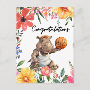 Basketball Congratulations with Hippo Postcard