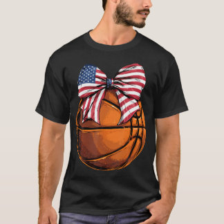 Basketball Coquette Bow American Flag Patriotic T-Shirt