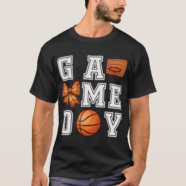 Basketball Coquette Bow Cute Gameday Cheer Mom Spo T-Shirt (Front)