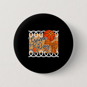 Basketball Coquette Bow Game Day Women Girl  Button