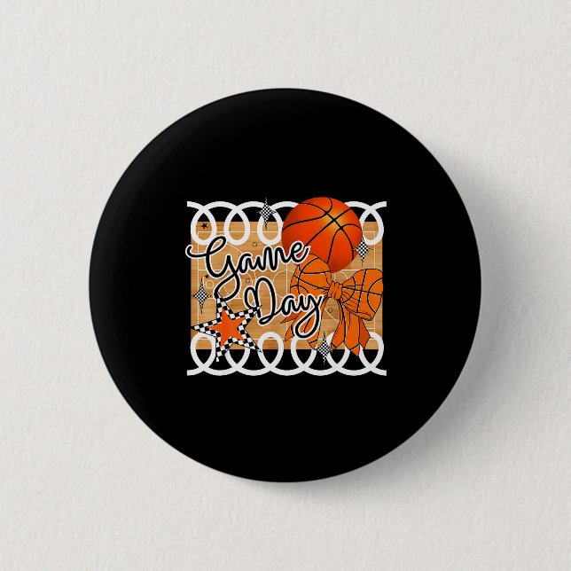 Basketball Coquette Bow Game Day Women Girl  Button (Front)