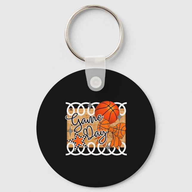 Basketball Coquette Bow Game Day Women Girl  Keychain (Front)