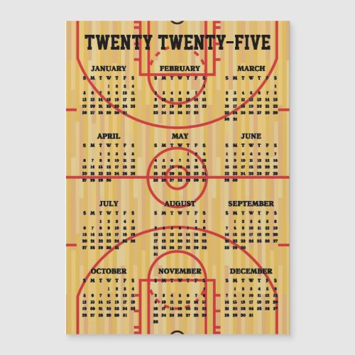 Basketball Court 2025 Calendar Magnetic Card