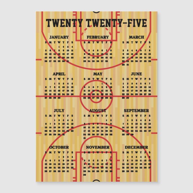 Basketball Court 2025 Calendar Magnetic Card