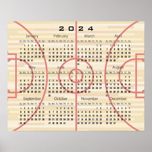 Basketball Court Design 2024 Calendar Poster