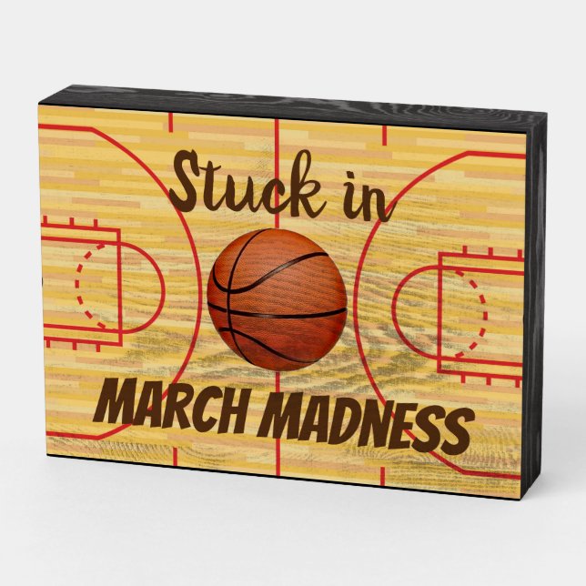 Basketball Court Design Wood Box Sign (Angled Horizontal)