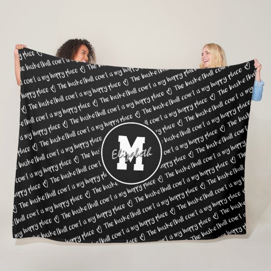 basketball court happy place black white ANY color Fleece Blanket