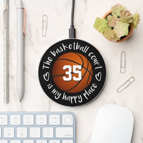 Basketball court is my happy place typography wireless charger 