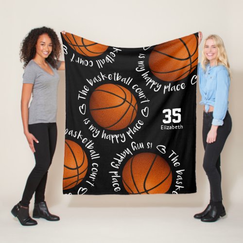 basketball court my happy place girly sports room fleece blanket