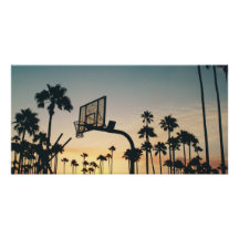 Basketball court palm trees at sunset