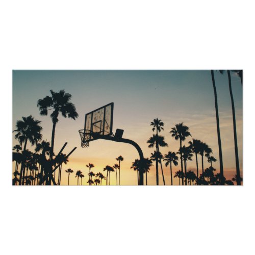 Basketball court palm trees at sunset poster