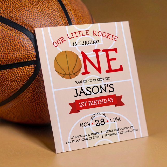 Basketball Court Ribbon Budget 1st Birthday Invite (Creator Uploaded)