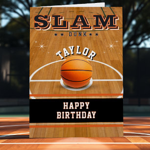 Basketball Court Slam Dunk Happy Birthday Card