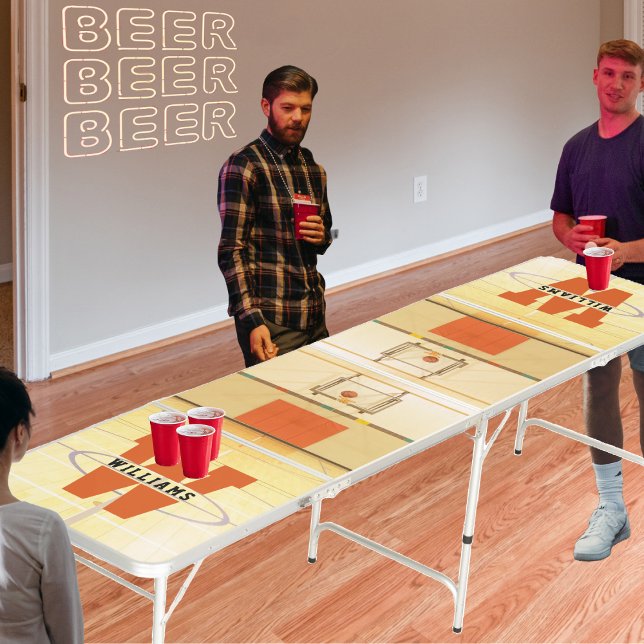 Basketball Court Sport Name Monogram Beer Pong Table (Basketball Court Sport Name Monogram Beer Pong Table)