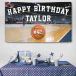 Basketball Court Team Number Sports Happy Birthday Banner<br><div class="desc">Basketball court happy birthday banner with customizable text and team player number.  Great for sports fans,  men and boys.</div>
