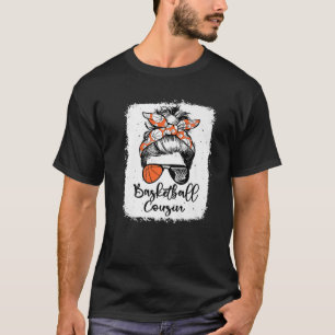 Basketball Cousin Vintage Leopard Messy Bun Bleach T-Shirt