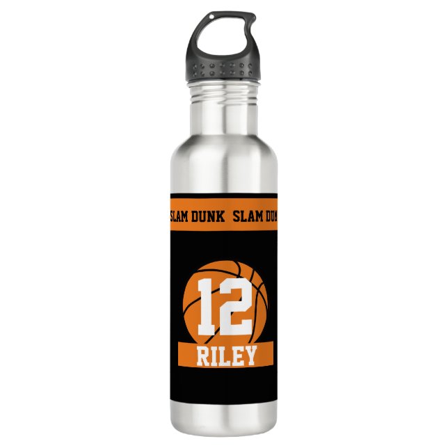 Basketball Custom Name Age Stainless Steel Water Bottle (Front)