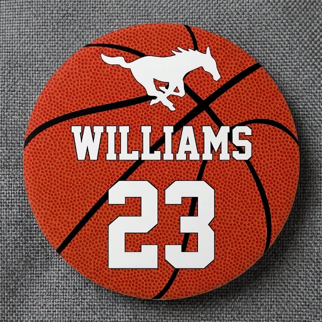 Basketball Custom Player Name Number and Team Logo Button (Customizable basketball team buttons for basketball players, teams and fans. Great for proud parents)