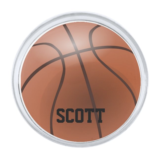 Basketball Custom Silver Finish Lapel Pin (Front)