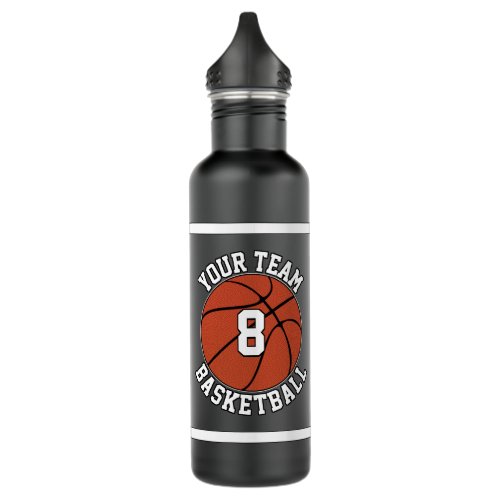 Basketball Custom Team Name  Player Number Black Stainless Steel Water Bottle