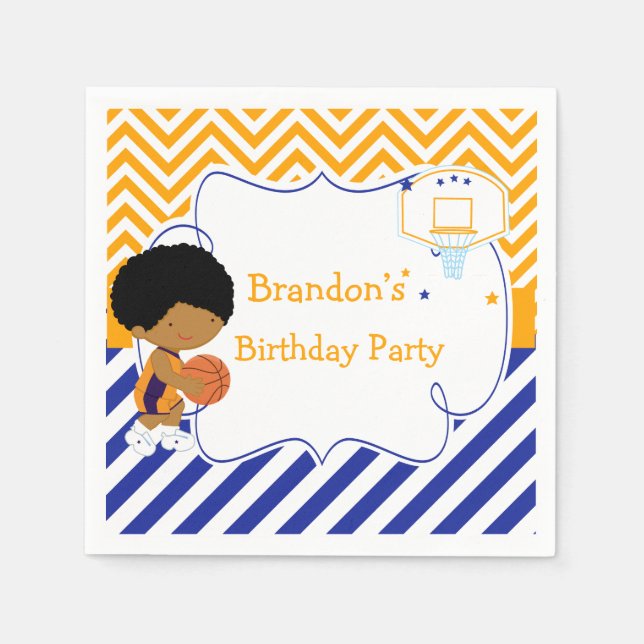 Basketball Cute African American Birthday Party Napkins (Front)
