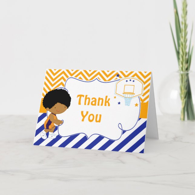 Basketball Cute African American Birthday Party Thank You Card (Front)