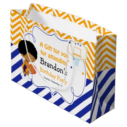 Basketball Cute African American Boy Thank You Large Gift Bag