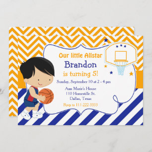 Basketball Cute Black Hair Boy Birthday Party Invitation