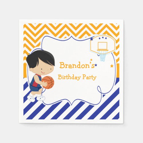 Basketball Cute Black Hair Boy Birthday Party Napkins