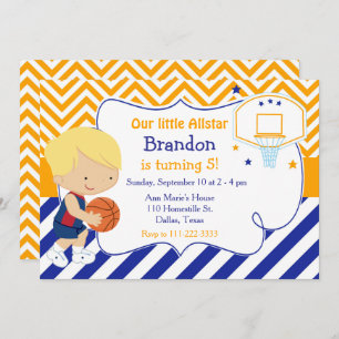 Basketball Cute Blonde Boy Birthday Party Invitation