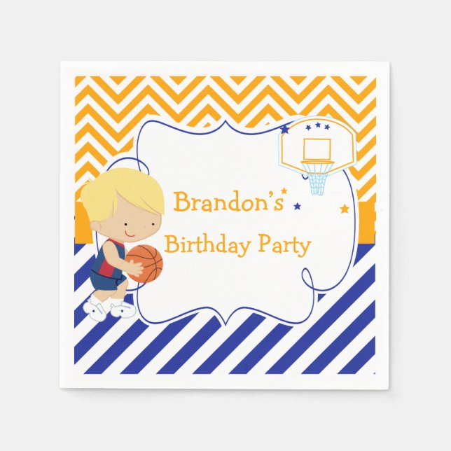Basketball Cute Blonde Hair Boy Birthday Party Napkins (Front)