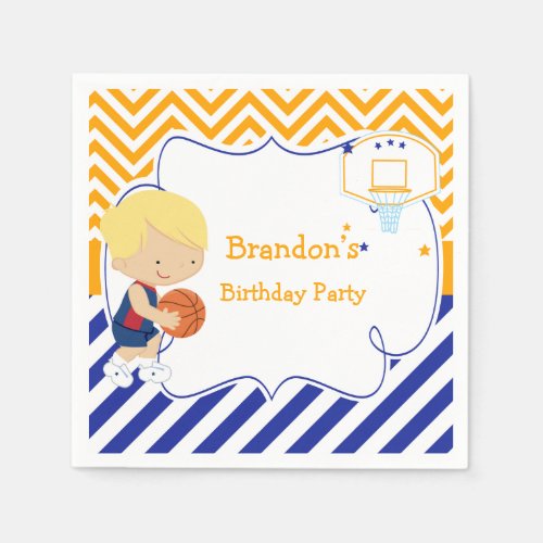 Basketball Cute Blonde Hair Boy Birthday Party Paper Napkins