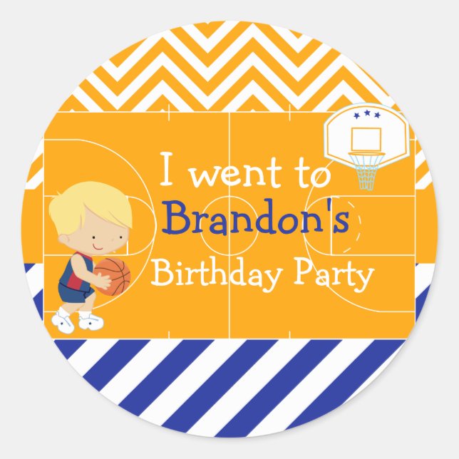 Basketball Cute Blonde Hair Boy 'I went to' Classic Round Sticker (Front)