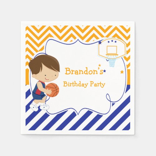 Basketball Cute Brown Hair Boy Birthday Party Paper Napkins