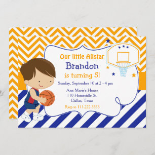 Basketball Cute Brunette Boy Birthday Party Invitation