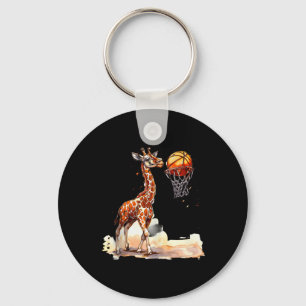 Basketball Cute Giraffe Basketball Lover Watercolo Keychain