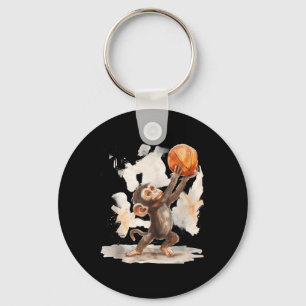 Basketball Cute Monkey Drawing Watercolor Basketba Keychain