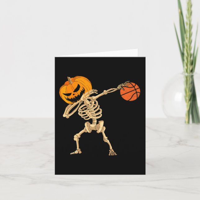 Basketball Dabbing Skeleton Men Boys Halloween Bas Card (Front)