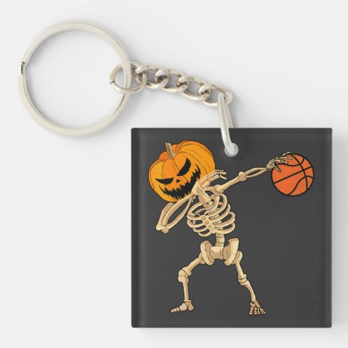 Basketball Dabbing Skeleton Men Boys Halloween Bas Keychain