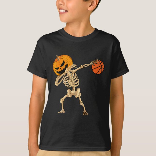 Basketball Dabbing Skeleton Men Boys Halloween Bas T-Shirt (Front)