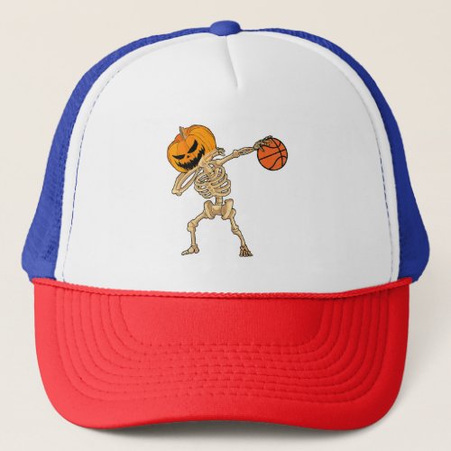 Basketball Dabbing Skeleton Men Boys Halloween Bas Trucker Hat