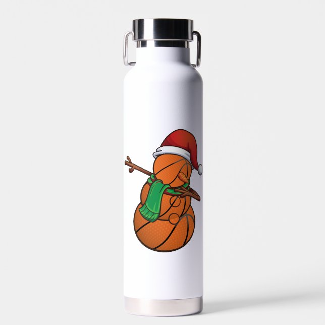 Basketball Dabbing Snowman Christmas Water Bottle (Front)
