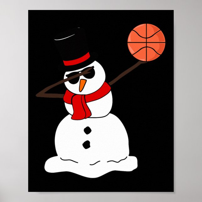 Basketball Dabbing Snowman Light Christmas Basketb Poster (Front)